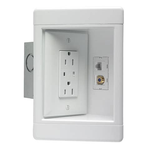 tv electrical box|recessed media box with outlet.